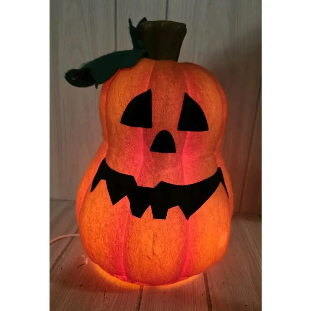 Vtg. 1997 Lighted Halloween Indoor Felt Blow Mold Pumpkin Jack O Lantern Read